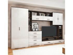 Стенка Коста МДФ (дуб венге/белый глянец) в Дивногорске - divnogorsk.mebel-nsk.ru | фото